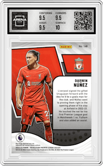 Darwin Nunez from the 2022-23 Panini Revolution Premier League set graded by Arena Club and given an overall grade of 10.