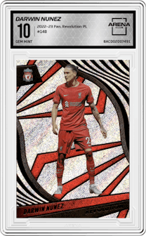 Darwin Nunez from the 2022-23 Panini Revolution Premier League set graded by Arena Club and given an overall grade of 10.