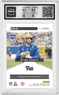 Kenny Pickett from the 2022 Panini Luminance set graded by Arena Club and given an overall grade of 10.
