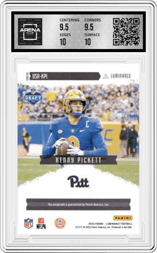 Kenny Pickett from the 2022 Panini Luminance set graded by Arena Club and given an overall grade of 10.