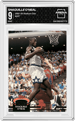 Shaquille O'Neal  from the 1992-93 Topps Stadium Club set graded by Arena Club and given an overall grade of 9.