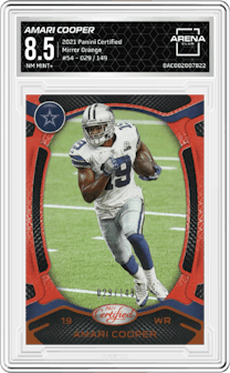 Amari Cooper from the 2021 Panini Certified set featuring a Mirror Orange parallel graded by Arena Club and given an overall grade of 8.5.
