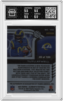 Tutu Atwell from the 2021 Panini Elements set graded by Arena Club and given an overall grade of 7.