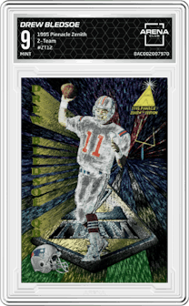 Drew Bledsoe from the 1995 Pinnacle Zenith set graded by Arena Club and given an overall grade of 9.