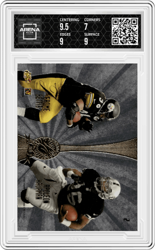 Dan Marino/Terrell Davis/Napoleon Kaufman/Jerome Bettis from the 1998 Playoff Absolute SSD Hobby set graded by Arena Club and given an overall grade of 7.5.