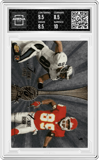 Eddie George/Rob Johnson/Irving Fryar/Andre Rison from the 1998 Playoff Absolute SSD Hobby set graded by Arena Club and given an overall grade of 9.