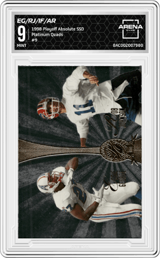 Eddie George/Rob Johnson/Irving Fryar/Andre Rison from the 1998 Playoff Absolute SSD Hobby set graded by Arena Club and given an overall grade of 9.