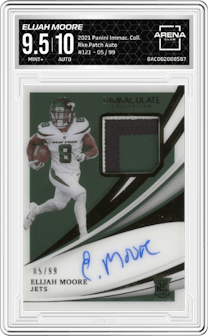 Elijah Moore from the 2021 Panini Immaculate Collection set graded by Arena Club and given an overall grade of 9.5.