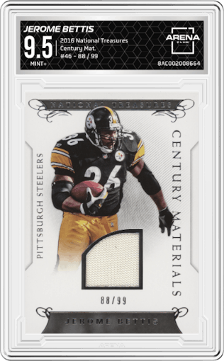 Jerome Bettis from the 2016 Panini National Treasures set graded by Arena Club and given an overall grade of 9.5.