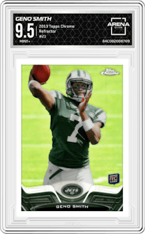 Geno Smith from the 2013 Topps Chrome set featuring a Refractor parallel graded by Arena Club and given an overall grade of 9.5.