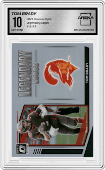 Tom Brady from the 2021 Panini Donruss Optic set graded by Arena Club and given an overall grade of 10.