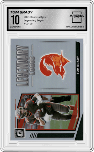 Tom Brady from the 2021 Panini Donruss Optic set graded by Arena Club and given an overall grade of 10.