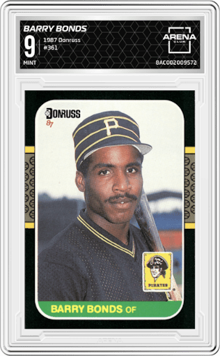 Barry Bonds from the 1987 Donruss set graded by Arena Club and given an overall grade of 9.