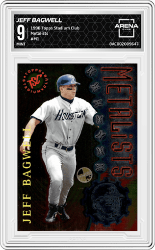 Jeff Bagwell from the 1996 Topps Stadium Club set graded by Arena Club and given an overall grade of 9.