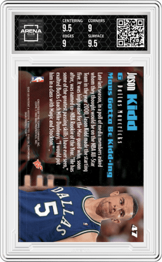 Jason Kidd from the 1994-95 Stadium Club Members Only 50 set featuring a W/ Coating parallel graded by Arena Club and given an overall grade of 9.5.