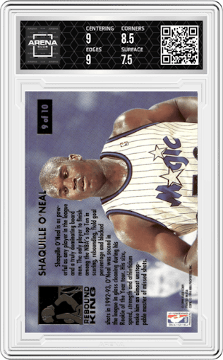 Shaquille O'Neal from the 1993-94 Fleer Ultra set graded by Arena Club and given an overall grade of 8.