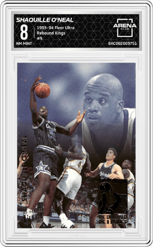 Shaquille O'Neal from the 1993-94 Fleer Ultra set graded by Arena Club and given an overall grade of 8.