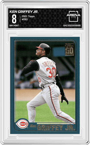 Ken Griffey Jr. from the 2001 Topps set graded by Arena Club and given an overall grade of 8.