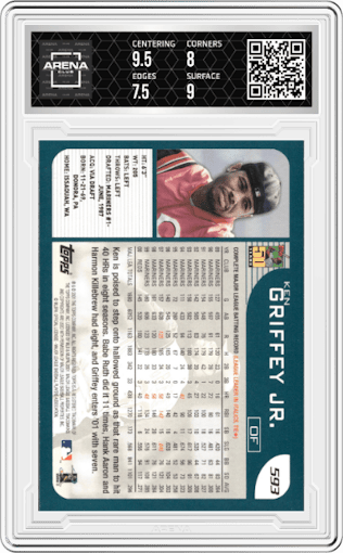 Ken Griffey Jr. from the 2001 Topps set graded by Arena Club and given an overall grade of 8.