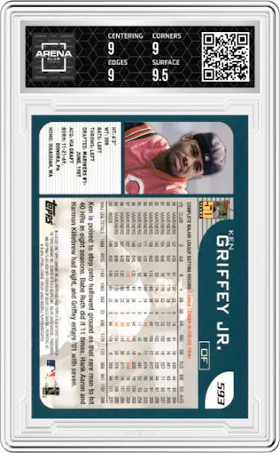 Ken Griffey Jr. from the 2001 Topps set graded by Arena Club and given an overall grade of 9.