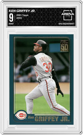 Ken Griffey Jr. from the 2001 Topps set graded by Arena Club and given an overall grade of 9.