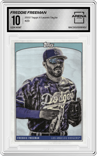 Freddie Freeman from the 2022 Topps X Lauren Taylor set graded by Arena Club and given an overall grade of 10.