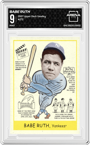 Babe Ruth from the 2007 Upper Deck Goudey set graded by Arena Club and given an overall grade of 9.
