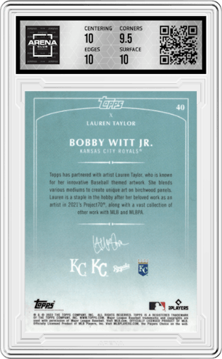 Bobby Witt Jr.  from the 2022 Topps X Lauren Taylor set graded by Arena Club and given an overall grade of 10.