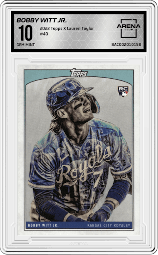 Bobby Witt Jr.  from the 2022 Topps X Lauren Taylor set graded by Arena Club and given an overall grade of 10.