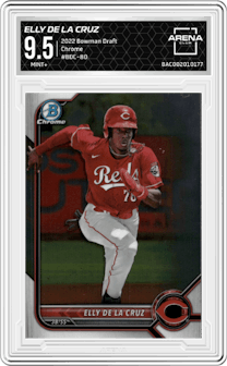 Elly De La Cruz from the 2022 Bowman Draft set graded by Arena Club and given an overall grade of 9.5.