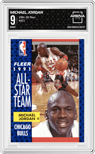 Michael Jordan from the 1991-92 Fleer set graded by Arena Club and given an overall grade of 9.