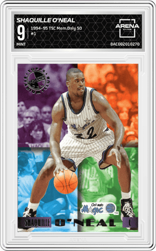 Shaquille O'Neal from the 1994-95 Stadium Club Members Only 50 set graded by Arena Club and given an overall grade of 9.