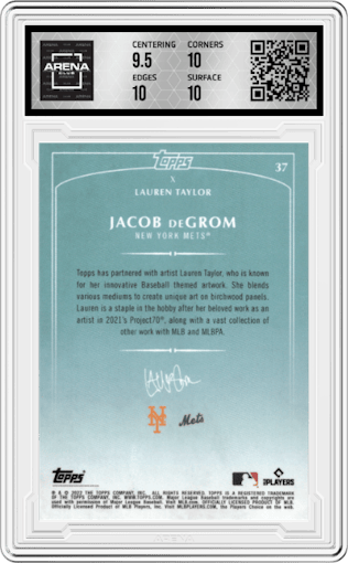 Jacob deGrom from the 2022 Topps X Lauren Taylor set graded by Arena Club and given an overall grade of 10.