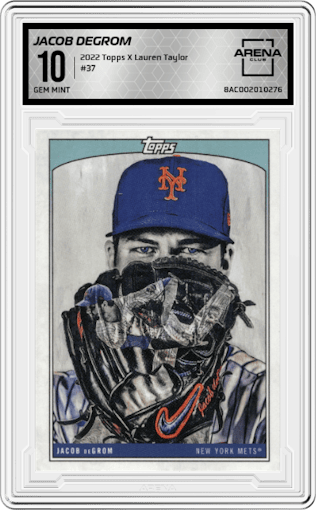 Jacob deGrom from the 2022 Topps X Lauren Taylor set graded by Arena Club and given an overall grade of 10.