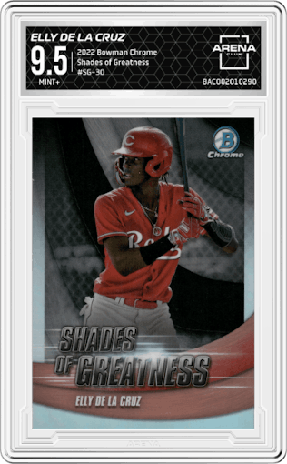 Elly De La Cruz from the 2022 Bowman Chrome set graded by Arena Club and given an overall grade of 9.5.