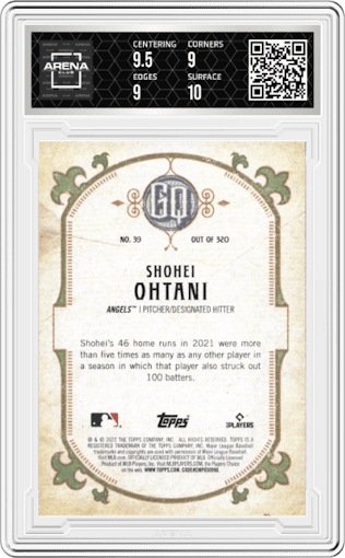 Shohei Ohtani from the 2022 Topps Gypsy Queen set graded by Arena Club and given an overall grade of 9.5.