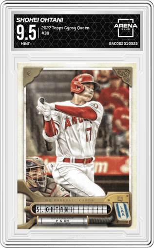 Shohei Ohtani from the 2022 Topps Gypsy Queen set graded by Arena Club and given an overall grade of 9.5.