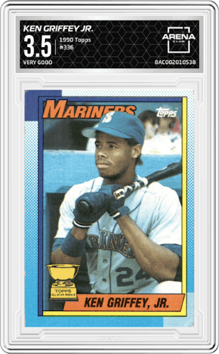 Ken Griffey Jr. from the 1990 Topps set graded by Arena Club and given an overall grade of 3.5.