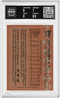 Pat Perry from the 1988 Topps set graded by Arena Club and given an overall grade of 7.5.