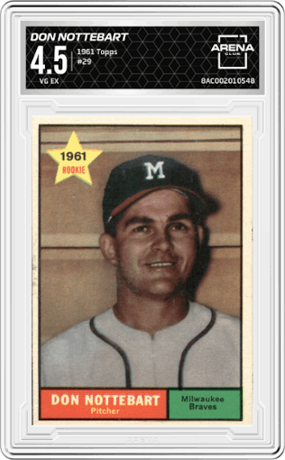 Don Nottebart from the 1961 Topps set graded by Arena Club and given an overall grade of 4.5.