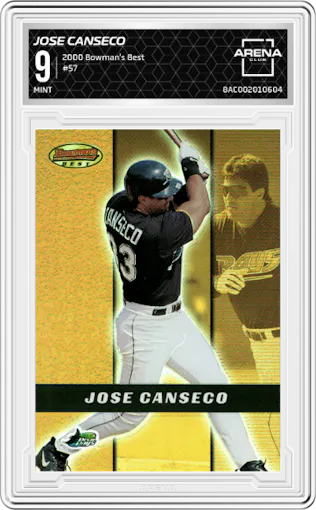 Jose Canseco from the 2000 Bowman's Best set graded by Arena Club and given an overall grade of 9.