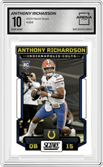 Anthony Richarson from the 2023 Panini Score set graded by Arena Club and given an overall grade of 10.