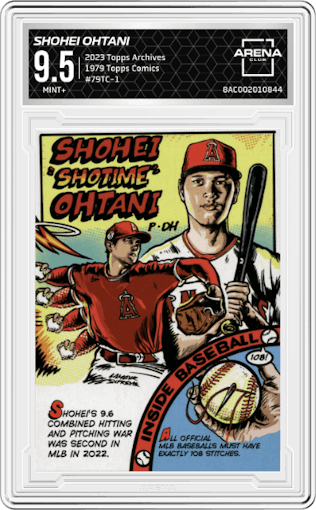Shohei Ohtani from the 2023 Topps Archives set graded by Arena Club and given an overall grade of 9.5.