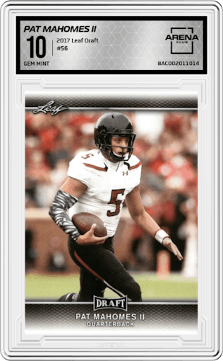 Pat Mahomes II from the 2017 Leaf Draft set graded by Arena Club and given an overall grade of 10.