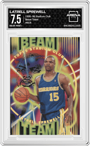 Latrell Sprewell from the 1995-96 Topps Stadium Club set graded by Arena Club and given an overall grade of 7.5.