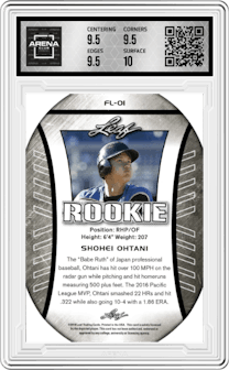 Shohei Ohtani from the 2018 Leaf Special Release  set graded by Arena Club and given an overall grade of 10.