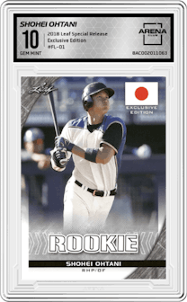 Shohei Ohtani from the 2018 Leaf Special Release  set graded by Arena Club and given an overall grade of 10.