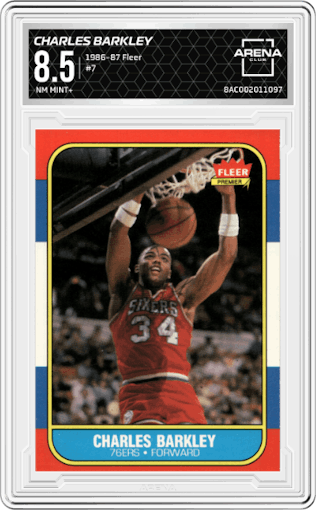 Charles Barkley from the 1986-87 Fleer set graded by Arena Club and given an overall grade of 8.5.