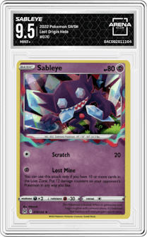 Sableye from the 2022 Pokemon SWSH set graded by Arena Club and given an overall grade of 9.5.