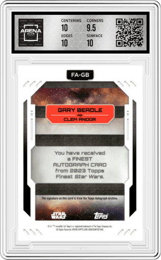 Clem Andor from the 2023 Topps Finest Star Wars set graded by Arena Club and given an overall grade of 10.